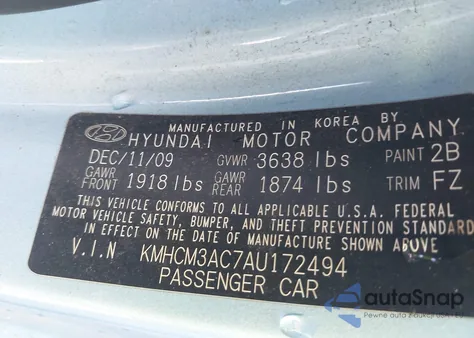 2010 Hyundai Accent Gs from USA, damaged, VIN KMHCM3AC7AU172494